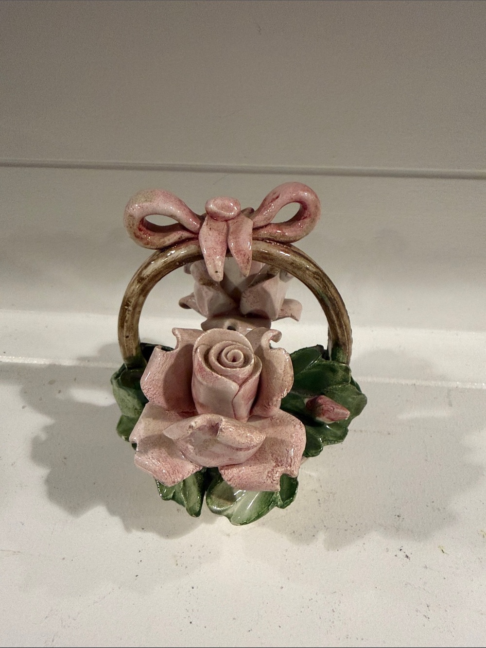 Pink Ceramic Rose Basket Home Accent by